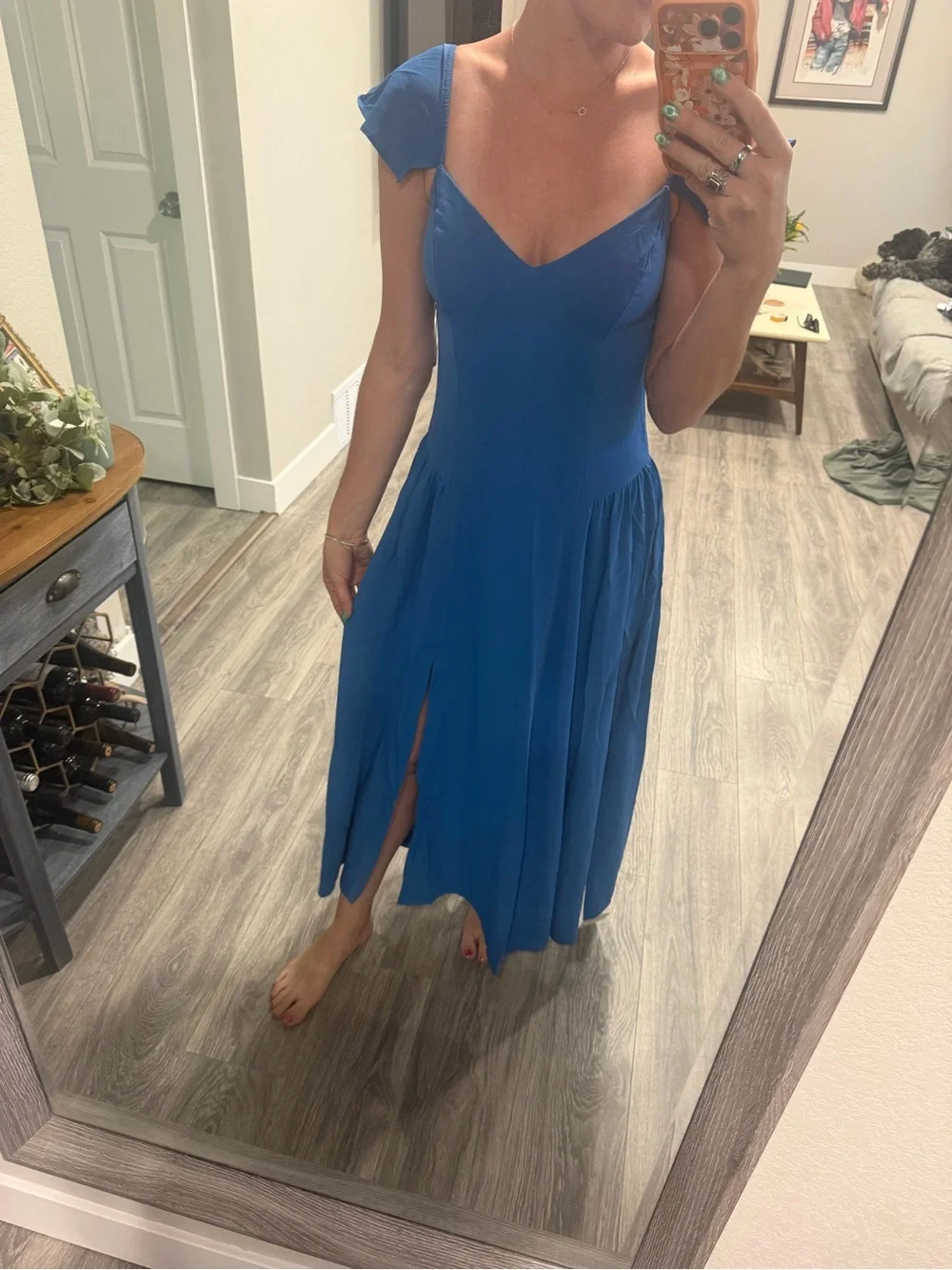 Abercrombie Fitch Blue Sweetheart Neck Maxi Dress with Flutter Sleeves